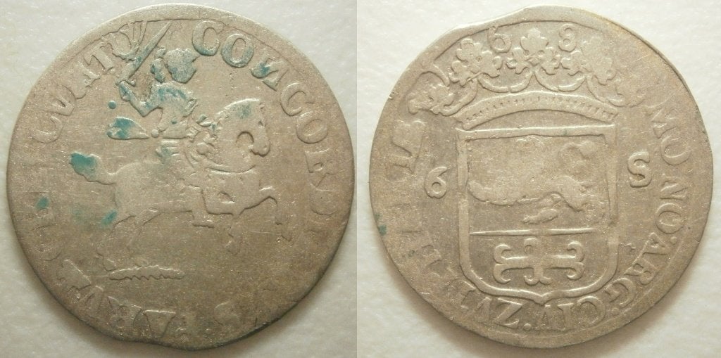 0] Zutphen Rijderschelling 1688 met helmbos, Postzegels en Munten, Munten | Nederland, Vóór koninkrijk, Zilver, 25 cent, Ophalen of Verzenden