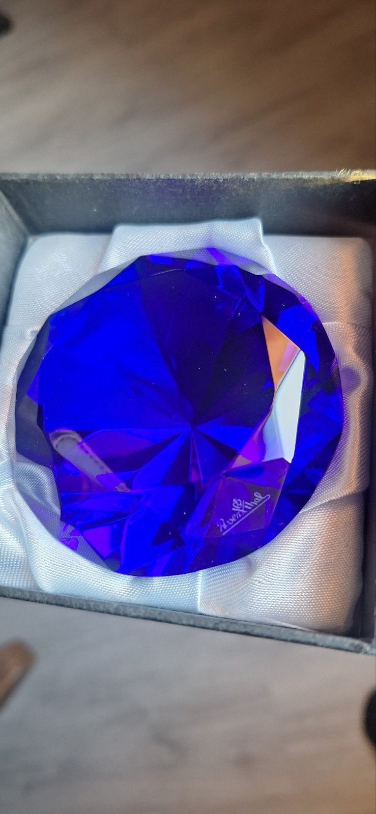 Rosenthal kristallen presse-papier blauw in geschenkdoos, Blauw, Ophalen of Verzenden, Zo goed als nieuw, Modern