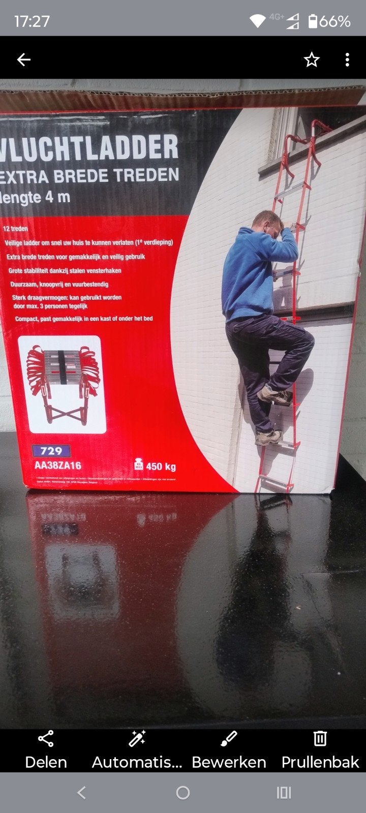 Vluchtladder 4m - Extra Brede Treden - Nieuw, Doe-het-zelf en Verbouw, Nieuw, Ophalen of Verzenden, Ladder, Opvouwbaar of Inschuifbaar