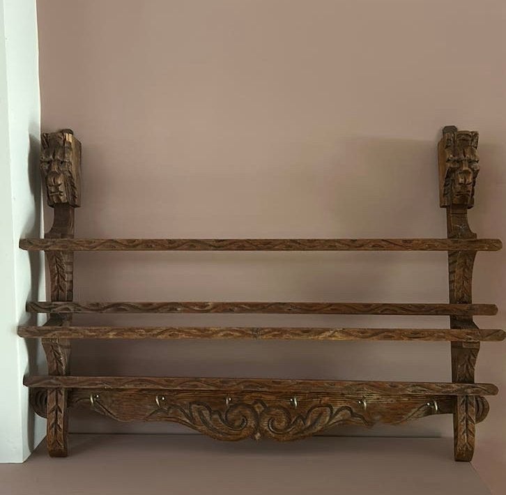 Landelijk oud houten borden en kopjes rek, Antiek en Kunst, Ophalen of Verzenden