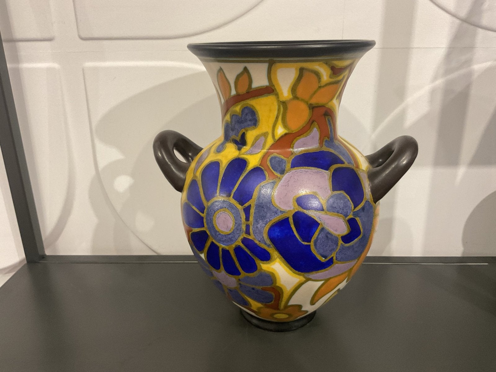 Vintage Plazuid Gouda Holland vaas met bloemmotief, Verzenden