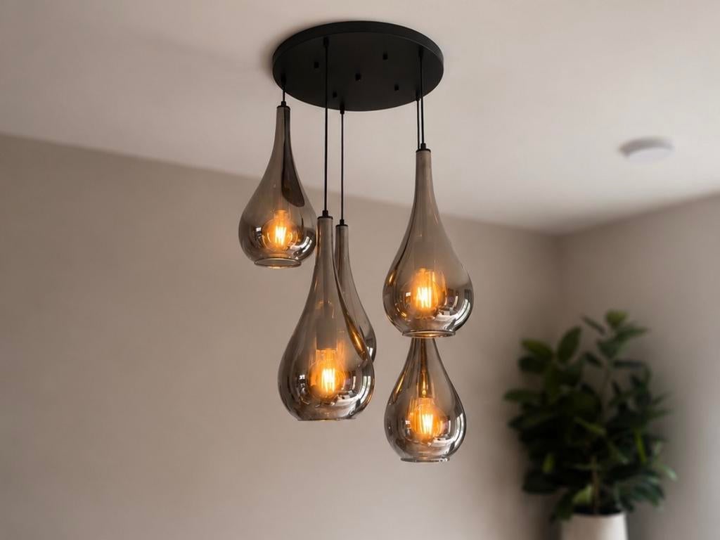 Zwart glazen hanglamp, Ophalen, Zo goed als nieuw, Minder dan 50 cm