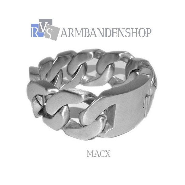 Matte rvs heren armband geborsteld staal "macx" Rvs zilver, Verzenden, Nieuw, Zilver, Staal