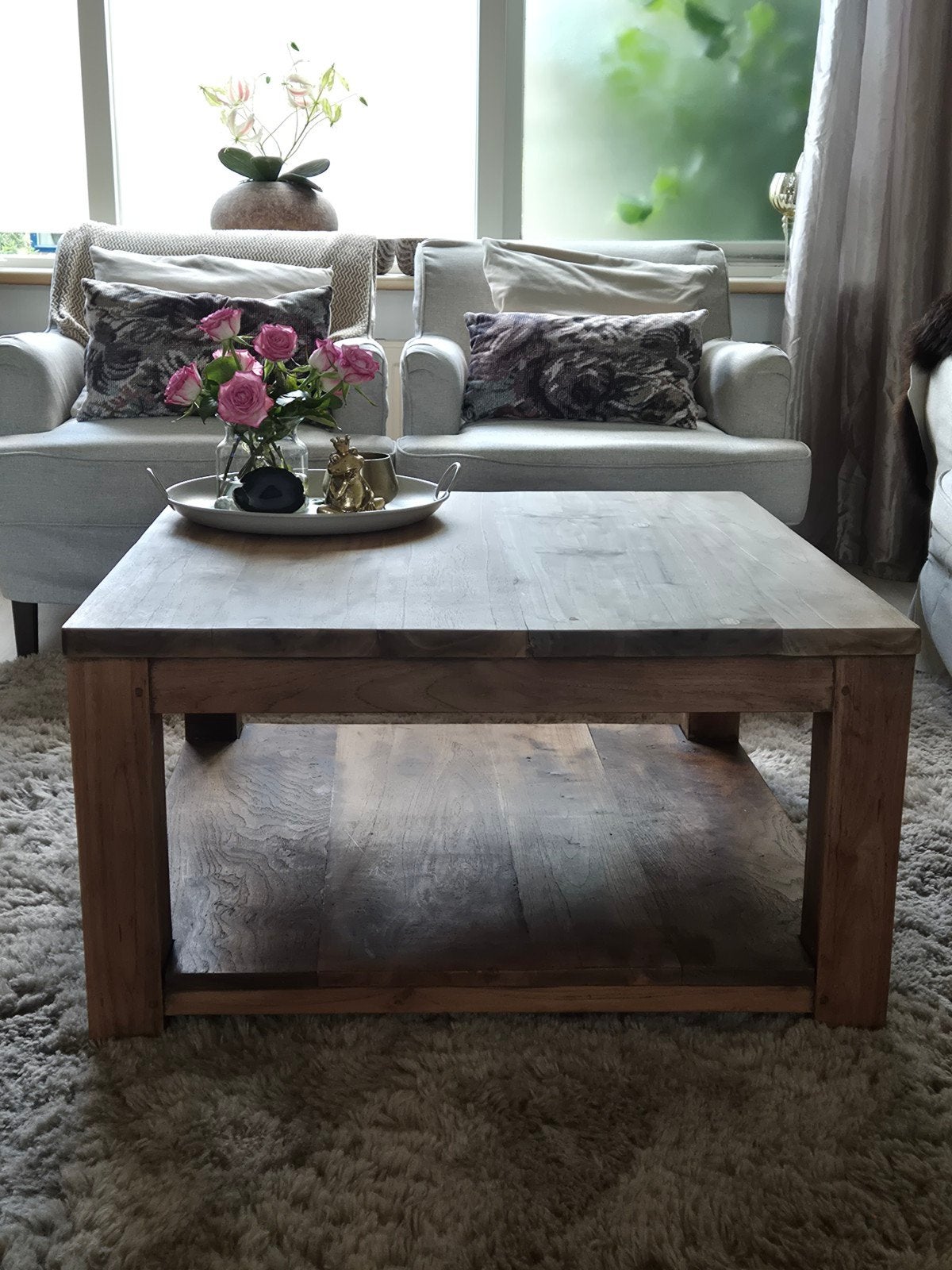 Teakhouten salontafel 80x80x45 cm, Huis en Inrichting, Tafels | Salontafels, Ophalen