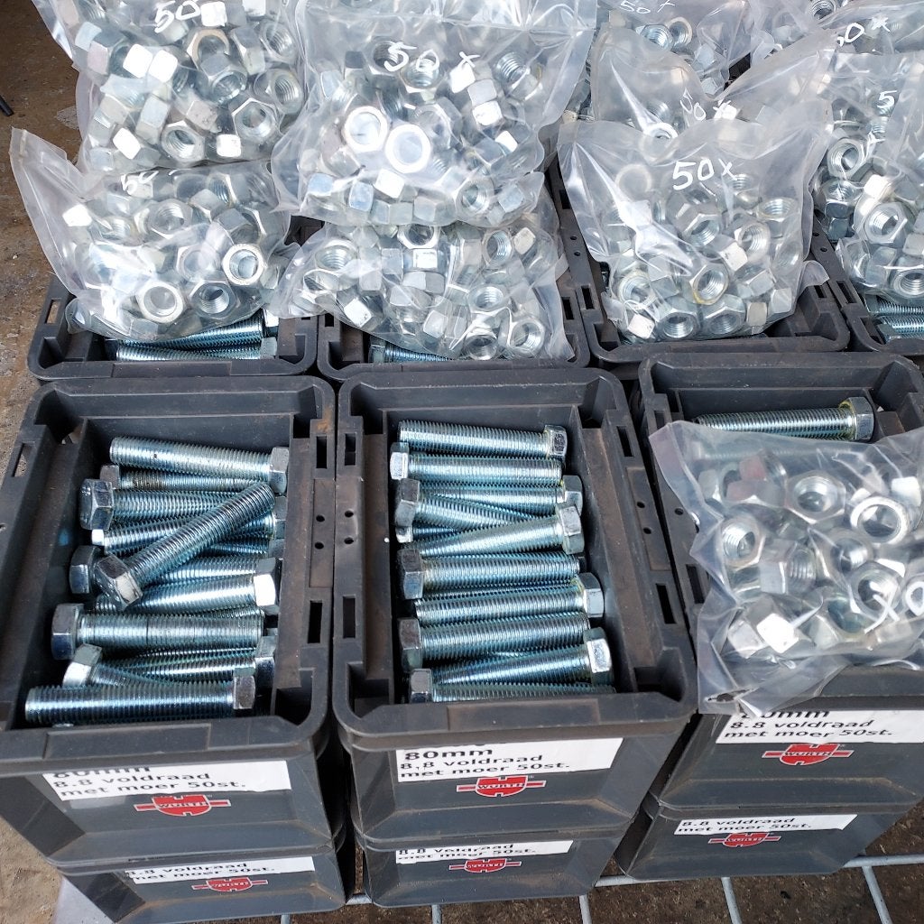 Bout M16x80mm 50st. in Wurth Stapelcontainer, Doe-het-zelf en Verbouw, Ophalen of Verzenden, Nieuw, 50 tot 100 mm, Bouten of Moeren