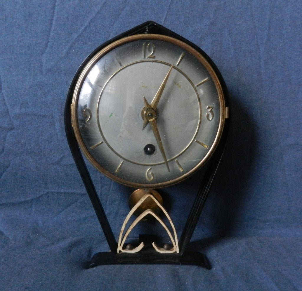 Koperen pendule Duitsland / Frankrijk ca. 1960 h. 22 cm, Ophalen of Verzenden