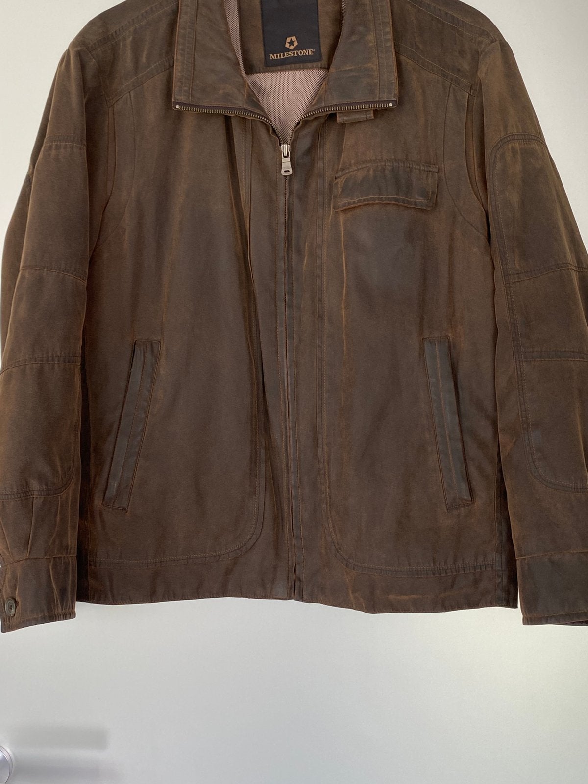 K333 Milestone maat L=42/44 jas jack tussenjas jacket bruin, Bruin, Milestone, Maat 42/44 (L), Ophalen of Verzenden