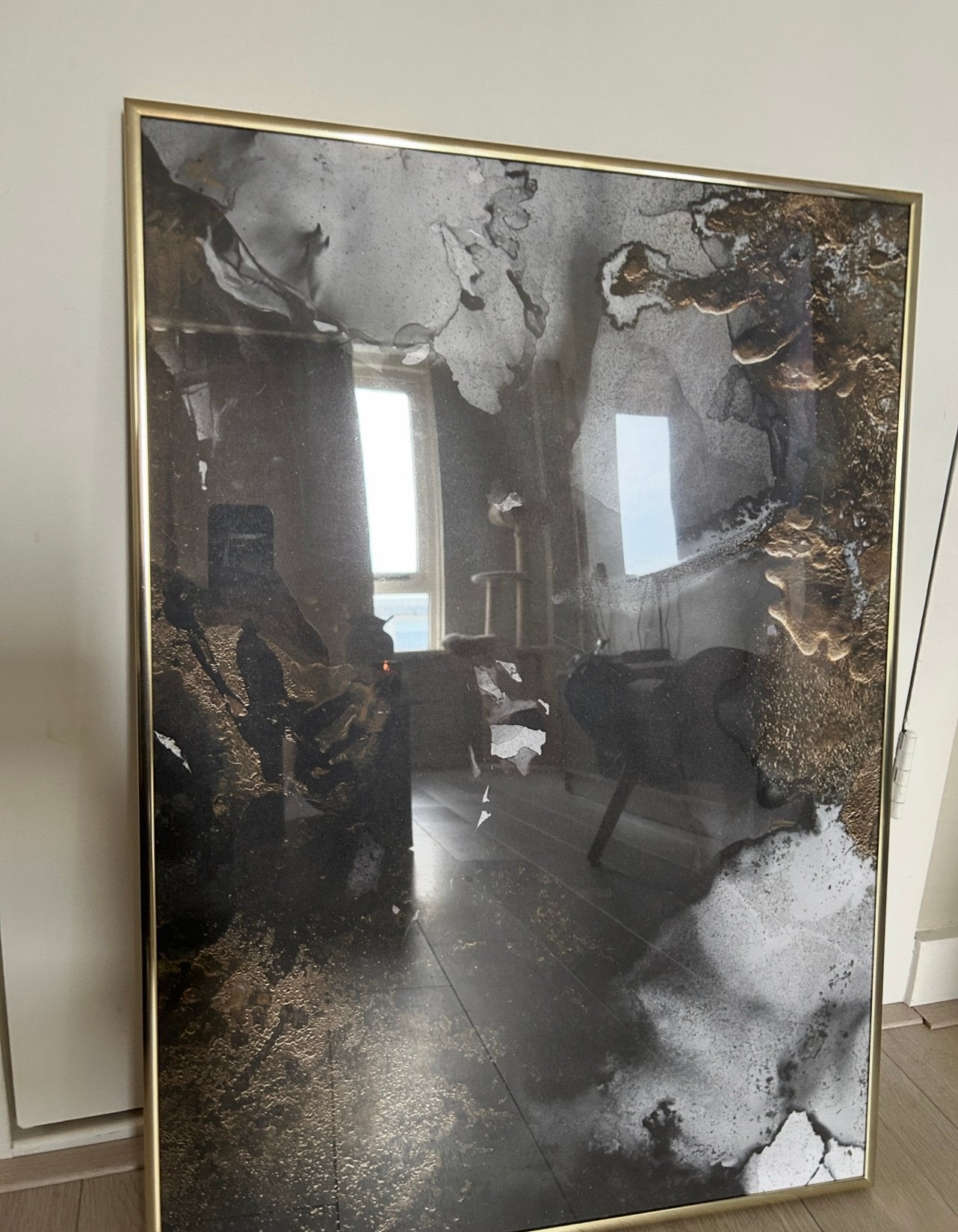 Abstracte poster in gouden lijst, Ophalen, 50 – 75, Gebruikt, Foto of Poster