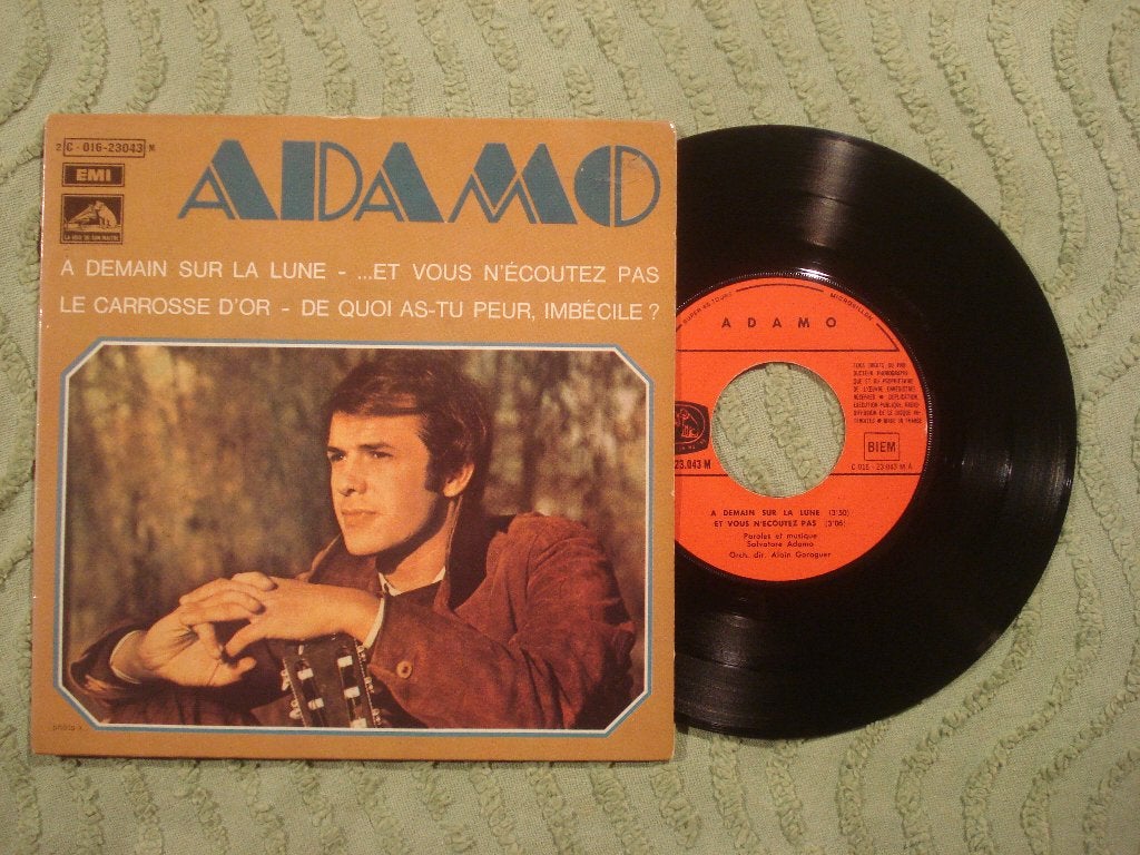 Adamo 7" Vinyl EP: ‘À demain sur la lune’ (Frankrijk), 7 inch, Ophalen of Verzenden, Zo goed als nieuw, EP