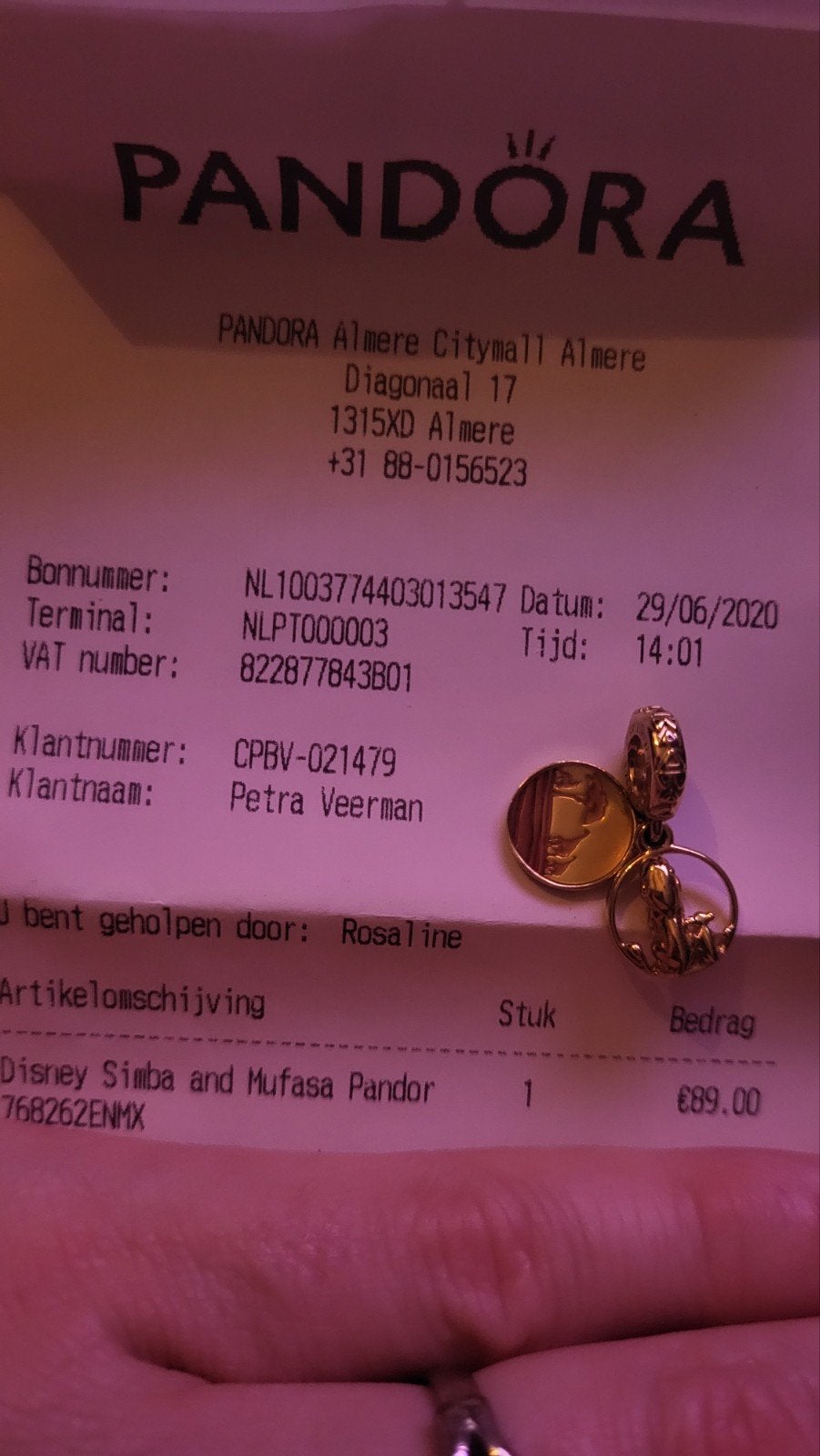 Pandora Disney Simba en Mufasa bedel, Pandora, Ophalen of Verzenden, Zo goed als nieuw, 1 bedel