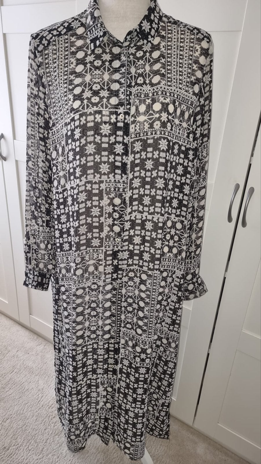 H&M blouse jurk maat XL - Zwart/Wit patroon, Ophalen, Zwart, Maat 46/48 (XL) of groter, Gedragen