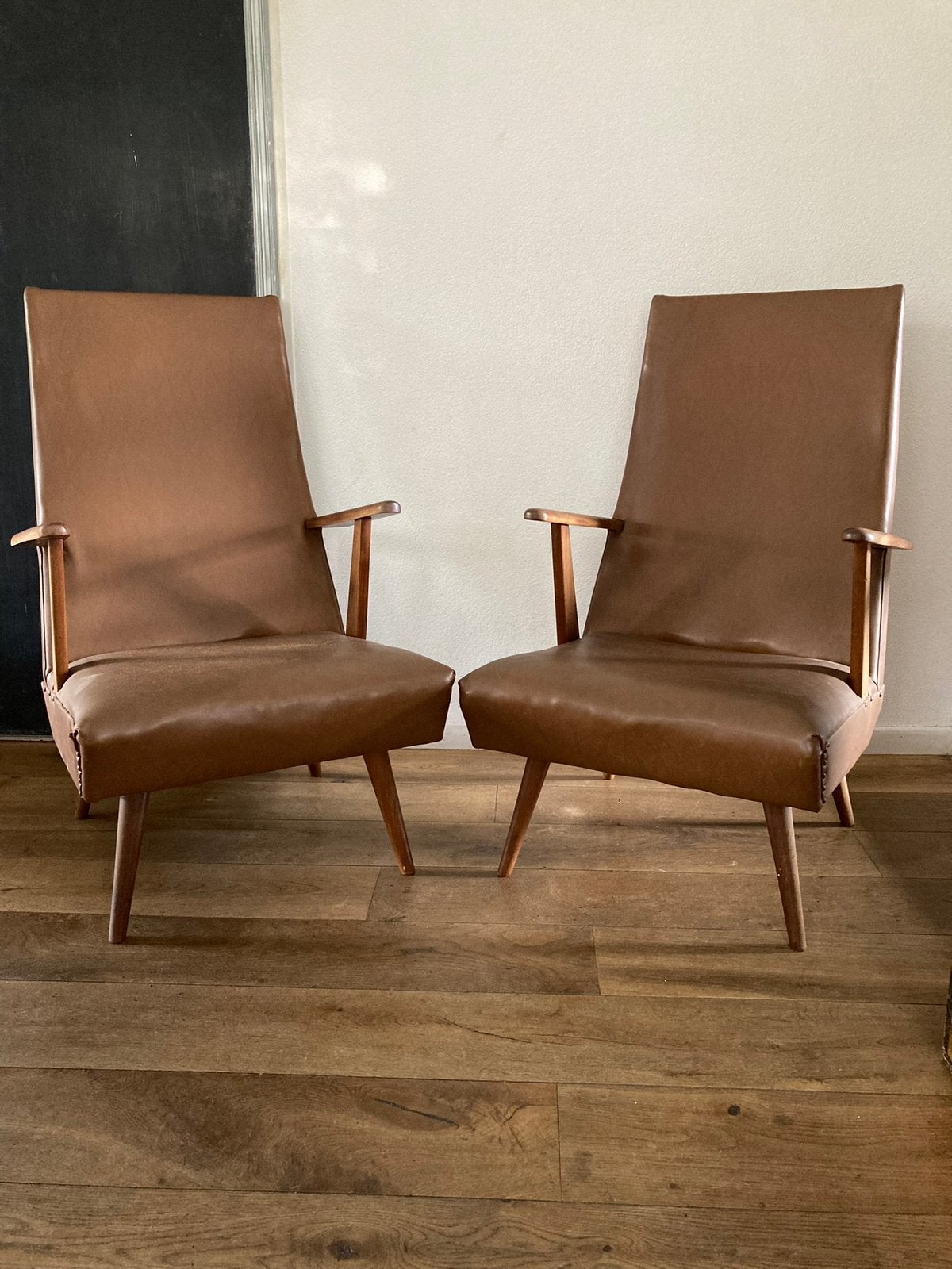 Retro vintage 2 jaren ‘60 fauteuils met hoge rugleuning., Verzamelen, Retro, Ophalen, Huis en Inrichting