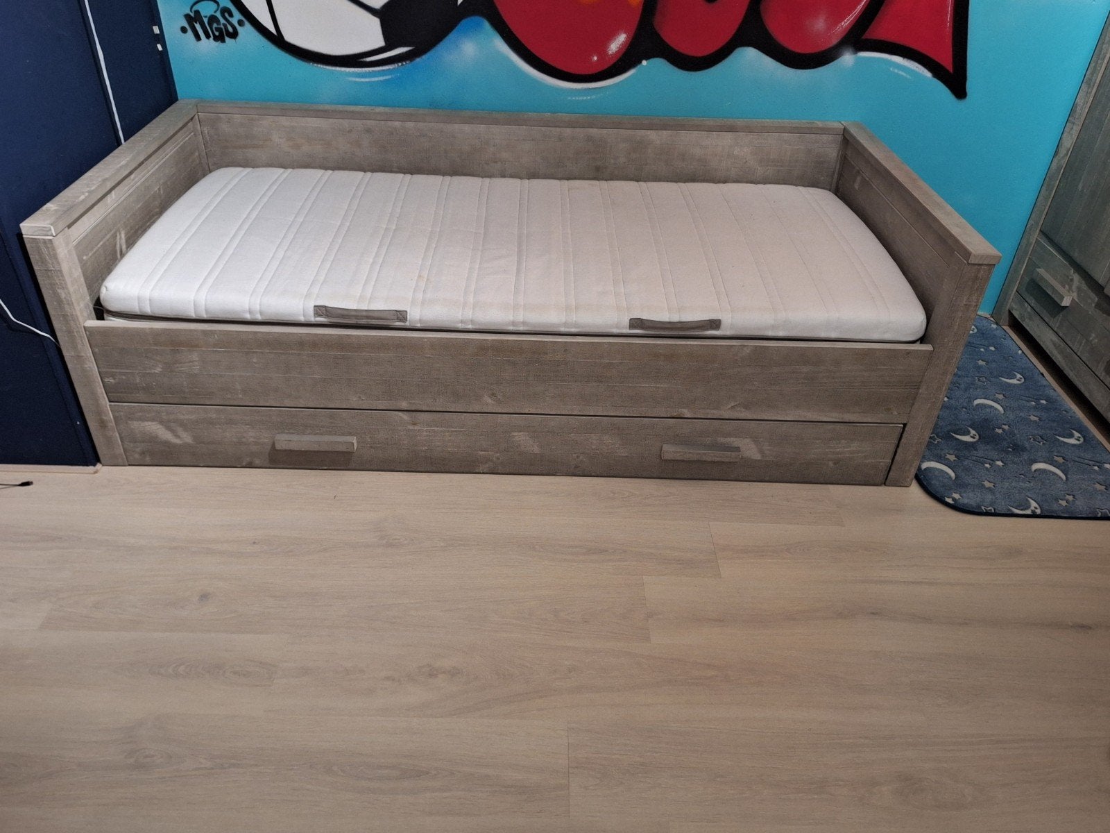 Bed met opberglade en matras, Ophalen, Gebruikt, 90 cm, Eenpersoons