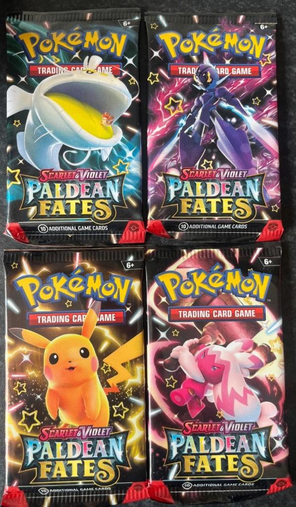Pokemon paldean fates booster packs full art set, 4 packs, Ophalen of Verzenden, Zo goed als nieuw, Booster, Foil