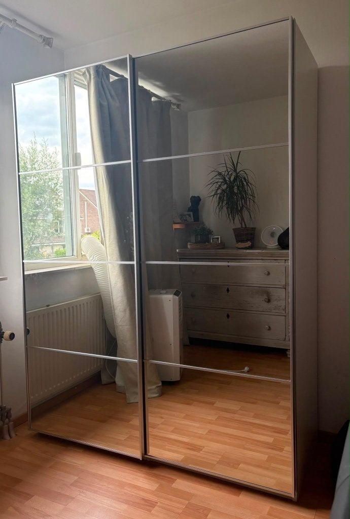 IKEA PAX kledingkast met 2 glazen schuifdeuren, Gebruikt, 200 cm of meer, 150 tot 200 cm, 50 tot 75 cm
