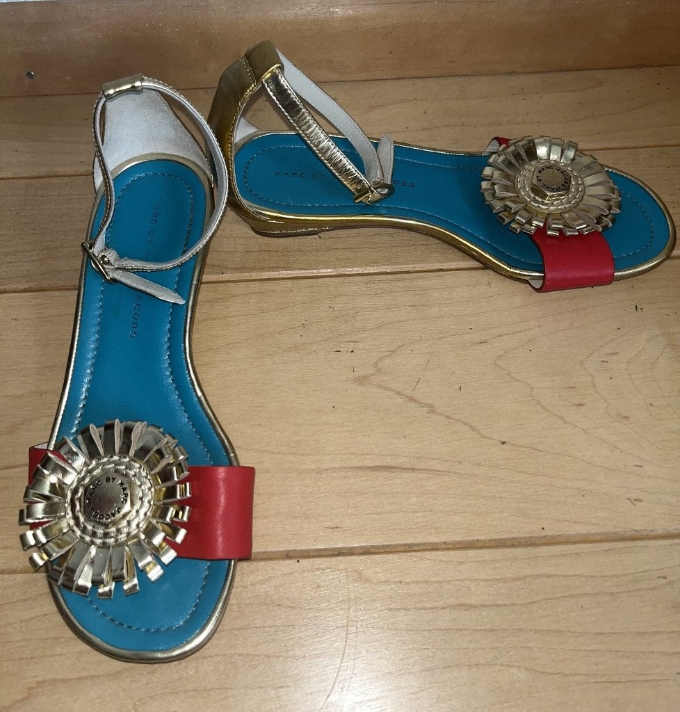 Marc by Marc Jacobs sandalen maat 36 rood goud turkoois, Overige kleuren, Marc by Marc Jacobs, Verzenden, Sandalen of Muiltjes