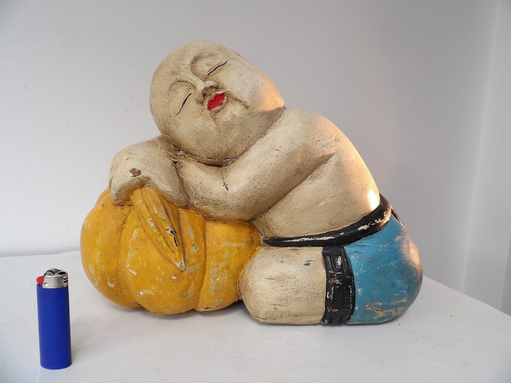 Groot Chinees Beeld Slapende Boeddha, hout, Overige onderwerpen, Ophalen of Verzenden, 20 - 50 cm, Beeld