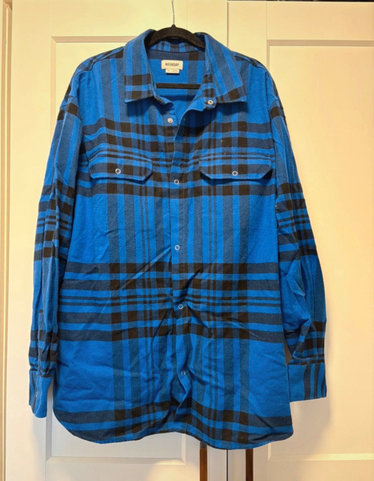Weekday flanel overhemd (XL), Ophalen of Verzenden, Zo goed als nieuw, Blauw, Halswijdte 43/44 (XL)