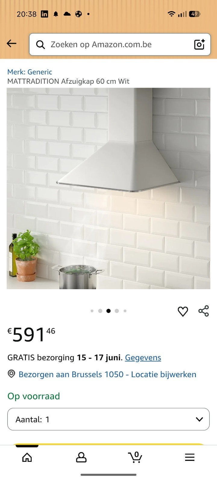 MATTRADITION Afzuigkap 60 cm Wit - Zo goed als nieuw, Witgoed en Apparatuur, Afzuigkappen, Wandschouwkap, Ophalen of Verzenden