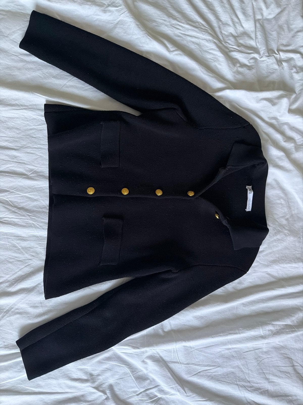 Zara Donker Blauw Gebreid Vest met Gouden Knopen - Maat M, Ophalen of Verzenden, Zo goed als nieuw, Maat 38/40 (M), Zwart
