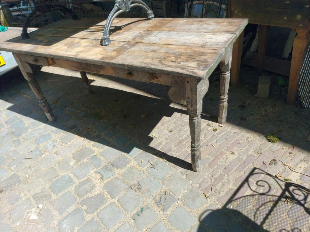 Hardhouten stevige antiek tafel 80 x180 x81 hoog is verhoogd, Ophalen