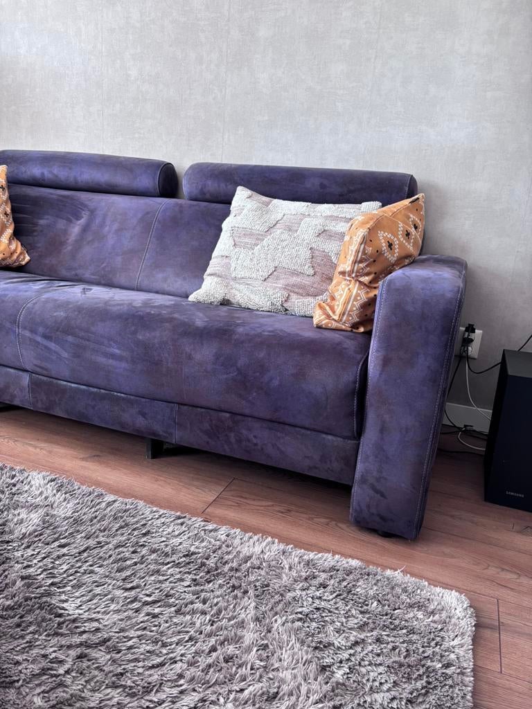 Te koop 3 zits bankstel met 2 fauteuils kleur dieppaars, Ophalen, Zo goed als nieuw
