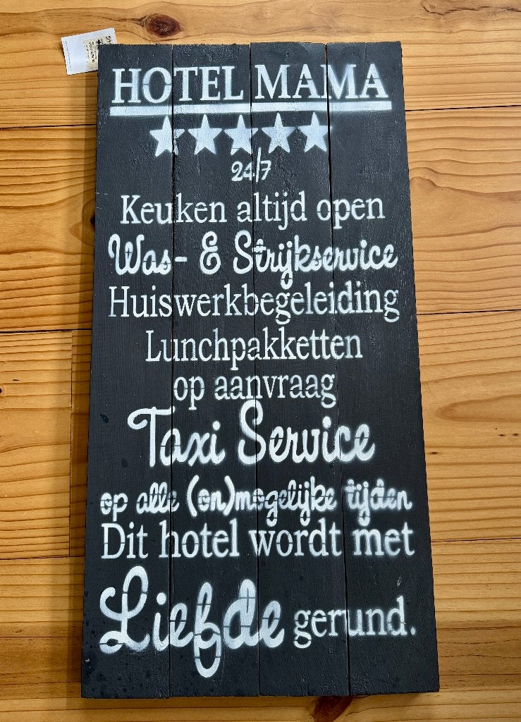WF Tekstbord Hotel Mama / Moederdag - 50 x 80 cm steigerhout, Huis en Inrichting, Ophalen, Nieuw