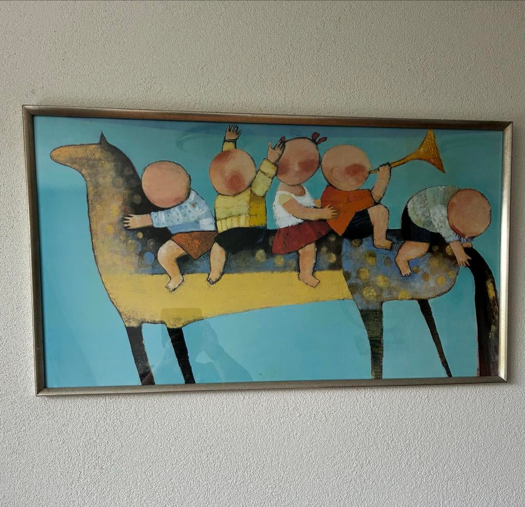 Schilderij met kinderen op paard, Antiek en Kunst, Kunst | Schilderijen | Klassiek, Ophalen of Verzenden