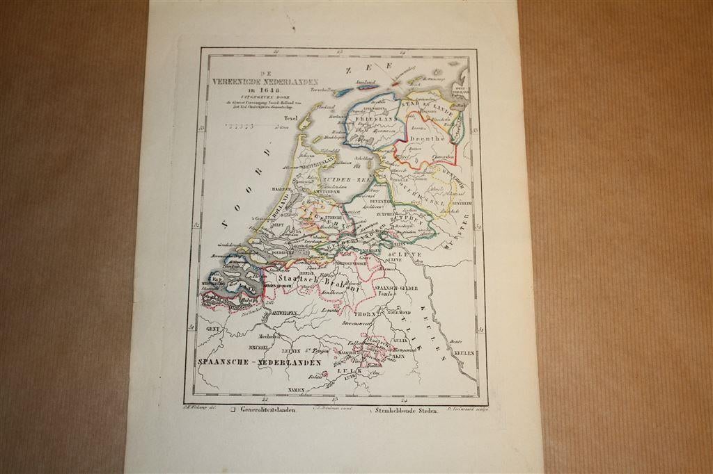 Antieke kaart - Vereenigde Nederlanden in 1648 - Witkamp, Gelezen, Ophalen of Verzenden, Landkaart, 1800 tot 2000