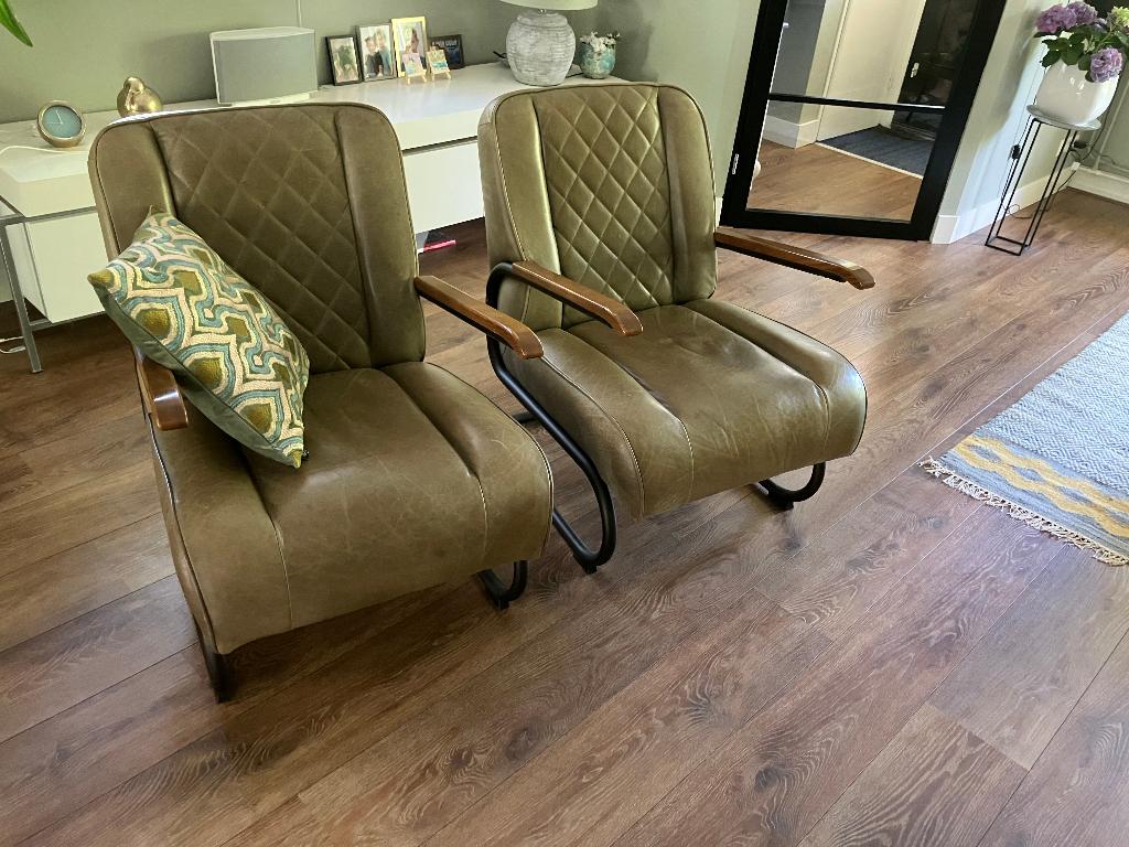 fauteuil echt leer 2x, Ophalen, 75 tot 100 cm, Zo goed als nieuw, 50 tot 75 cm