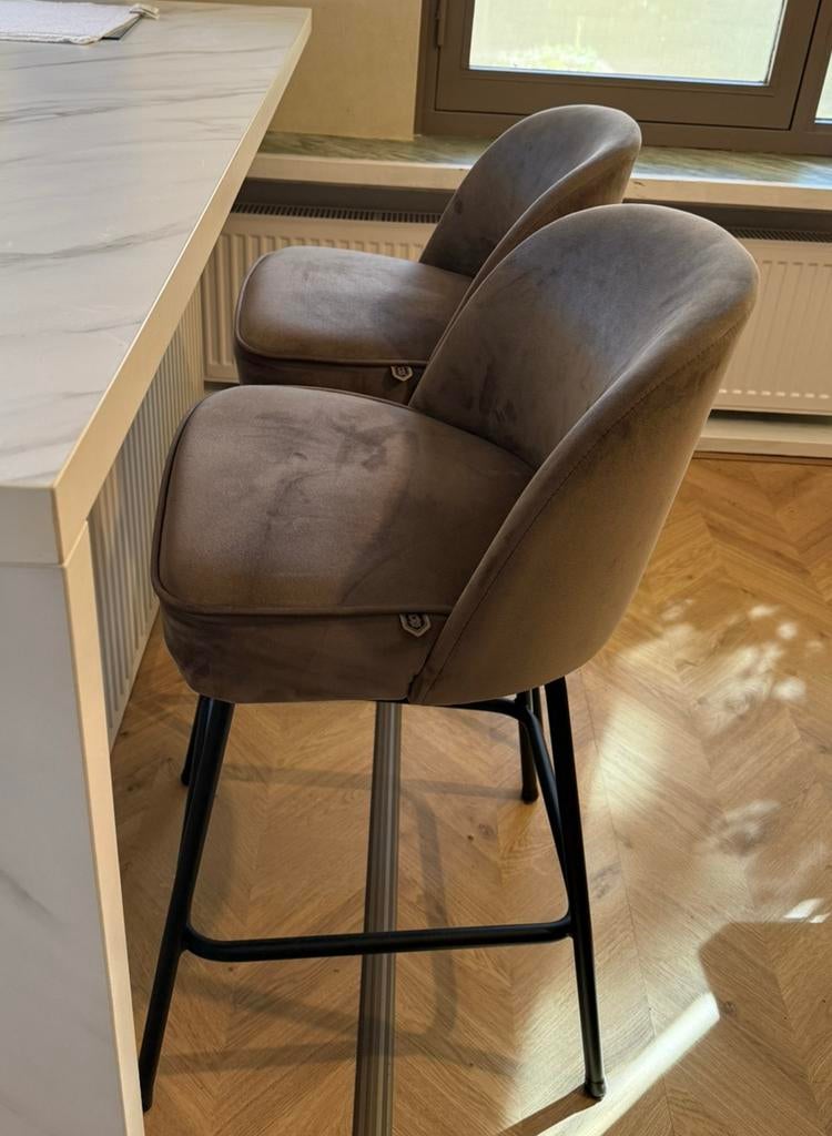 Velvet Barkrukken BePureHome Wood, Huis en Inrichting, Barkrukken, 2 krukken, Ophalen, Zo goed als nieuw, 60 tot 90 cm