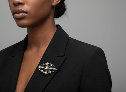Antieke zilveren broche met 11 roosdiamanten