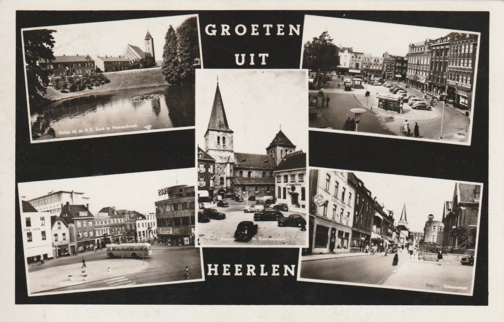 HEERLEN Kerk Bus Kerk Auto's Geleenstraat Groeten, Verzenden, 1940 tot 1960, Gelopen, Limburg