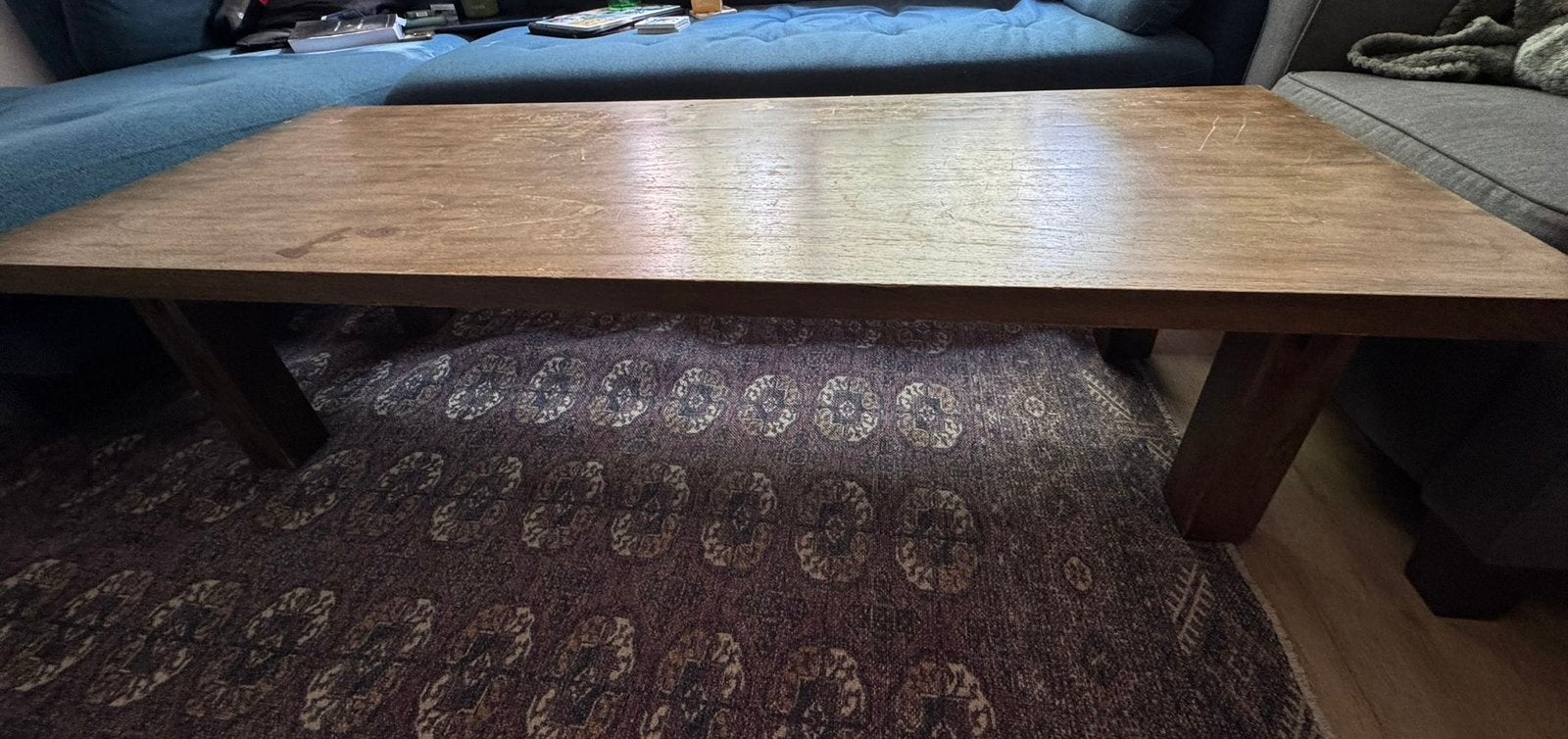 Massief houten salontafel, Zo goed als nieuw, 150 tot 200 cm, Overige houtsoorten, 50 tot 100 cm