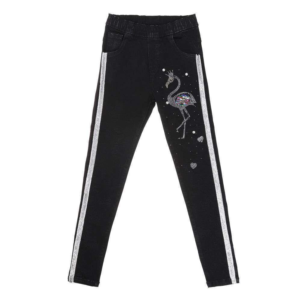 skinny spijkerbroek glitter flamingo - zwart mt 164, Broek, Meisje, Nieuw, Ophalen of Verzenden