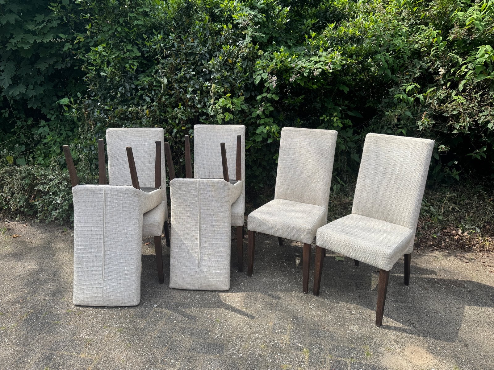6 Eetkamerstoelen - Opknappers met potentie!, Huis en Inrichting, Gebruikt, Overige kleuren, Ophalen of Verzenden, Stof