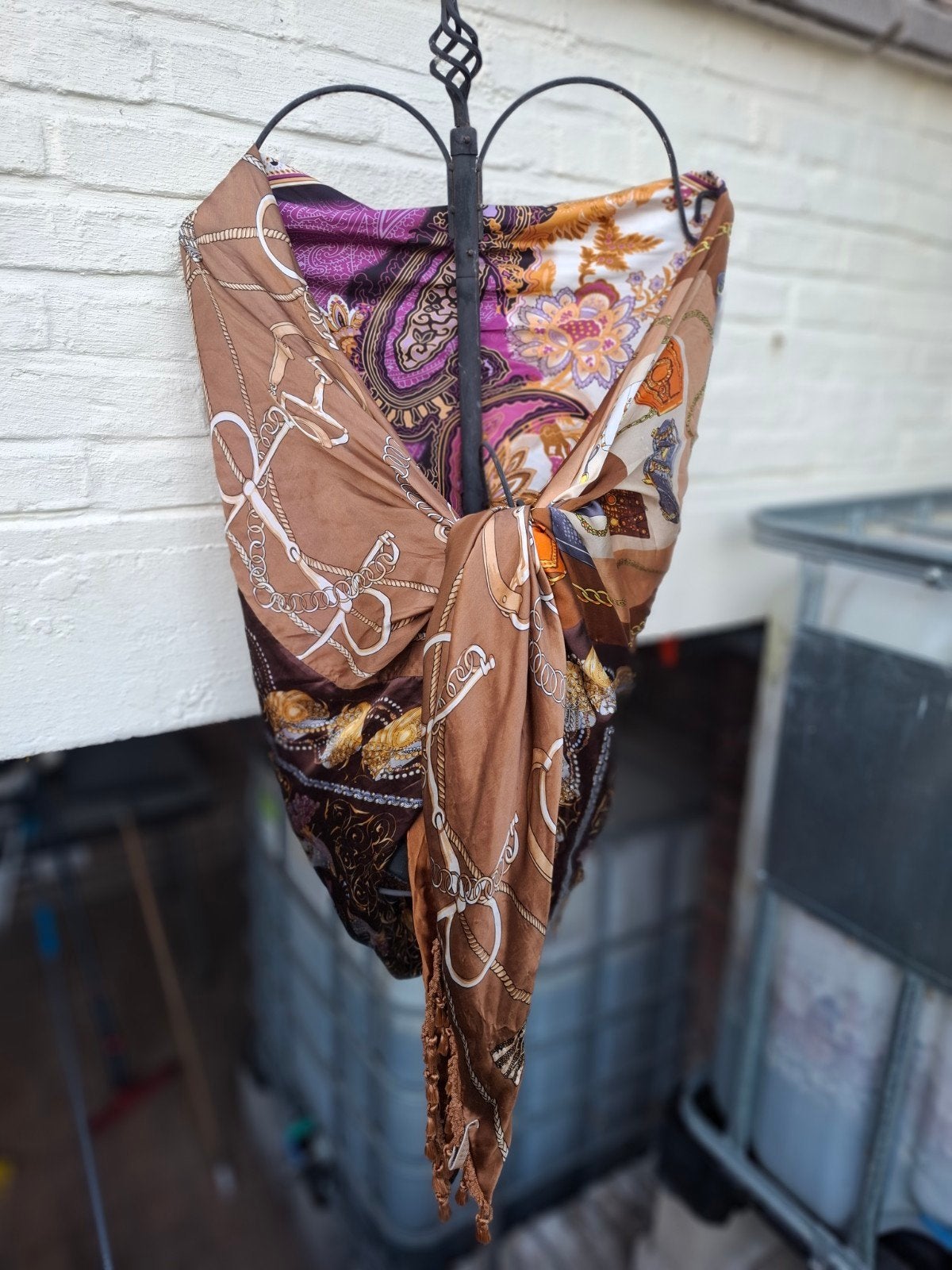 Grote vintage stola van !Mucho Gusto met franjes, Kleding | Dames, Mucho Gusto, Ophalen of Verzenden, Zo goed als nieuw