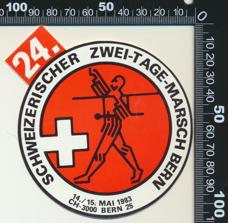 Sticker: Schweizerischer Zwei Tage Marsch 1983, Verzamelen, Ophalen of Verzenden, Zo goed als nieuw, Bedrijf of Vereniging