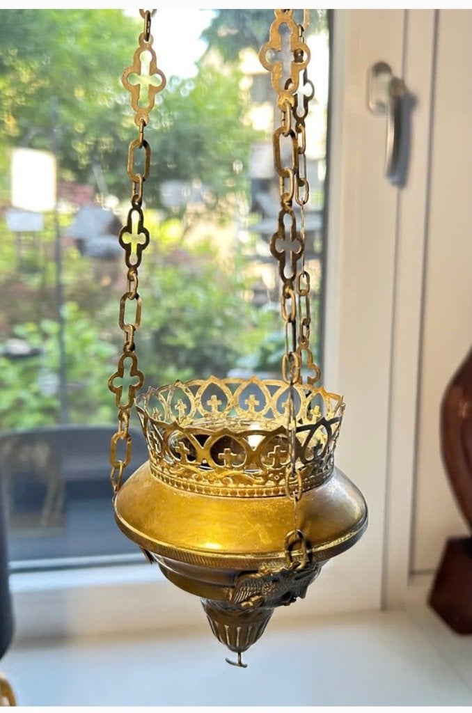 Antiek Messing koper eeuwig licht, godslamp, Ophalen of Verzenden