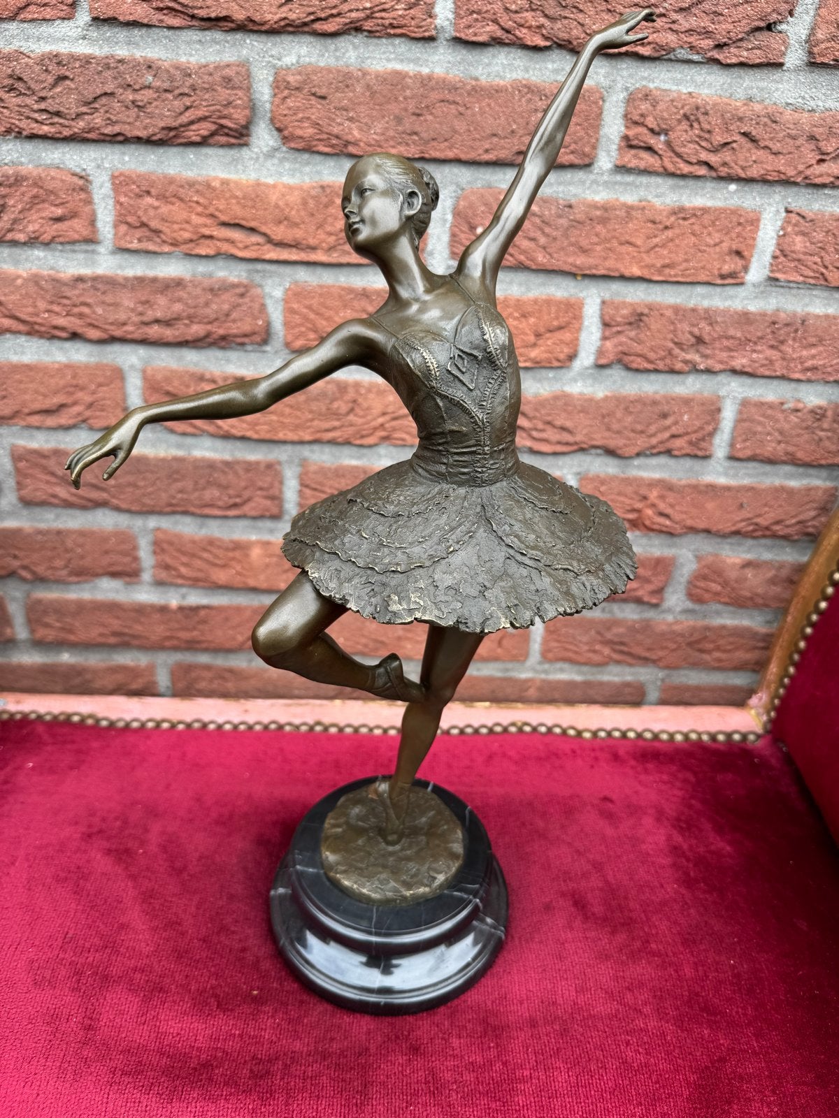 TOPBEELD! elegante bronzen ballerina op marmeren sokkel, Antiek en Kunst, Ophalen of Verzenden, Brons, 20 - 50 cm, Beeld