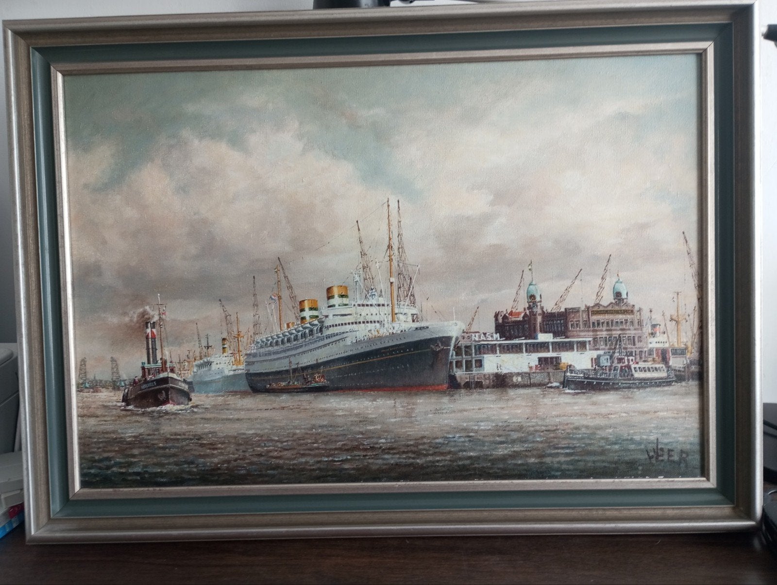 Olieverfschilderij  Henk vd Veer : Holland Amerika Lijn, Antiek en Kunst, Ophalen of Verzenden