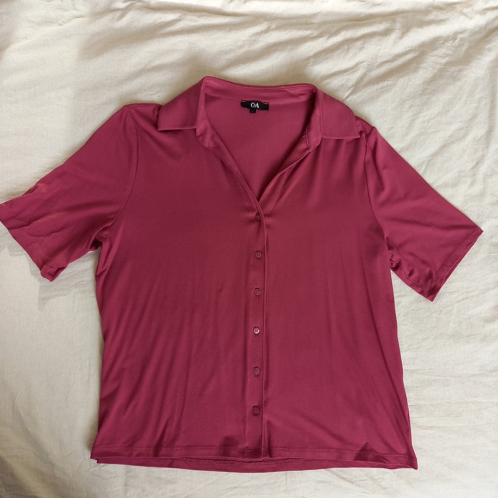 Donker roze C&A blouse met korte mouwen, maat 42., Kleding | Dames, Maat 42/44 (L), Nieuw, Ophalen of Verzenden, Roze