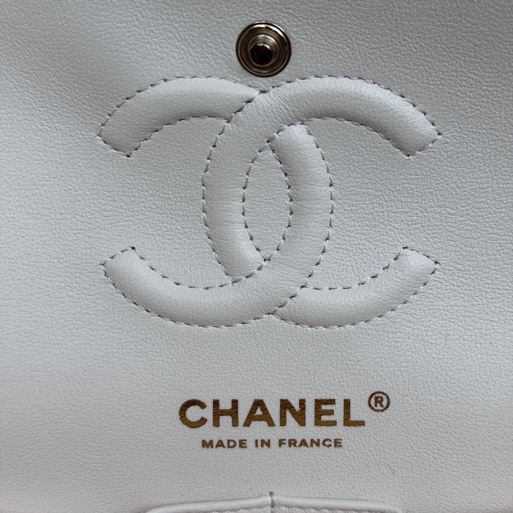 Chanel double classic flap small wit creme tas GHW goud image 4