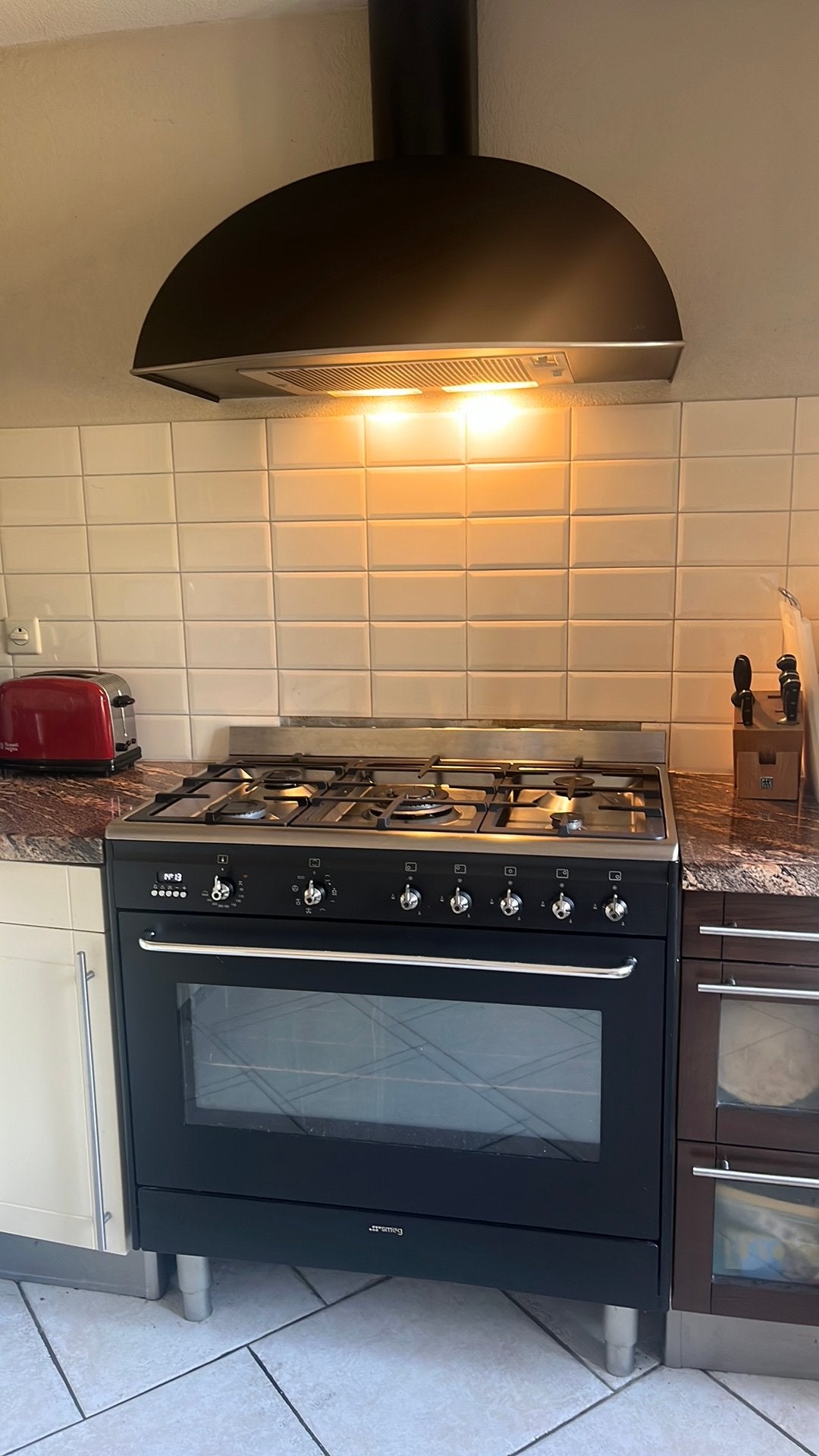 Smeg gas formuis 5 pits SNLK90DA9, Ophalen, Gebruikt, Hete lucht, 60 cm of meer