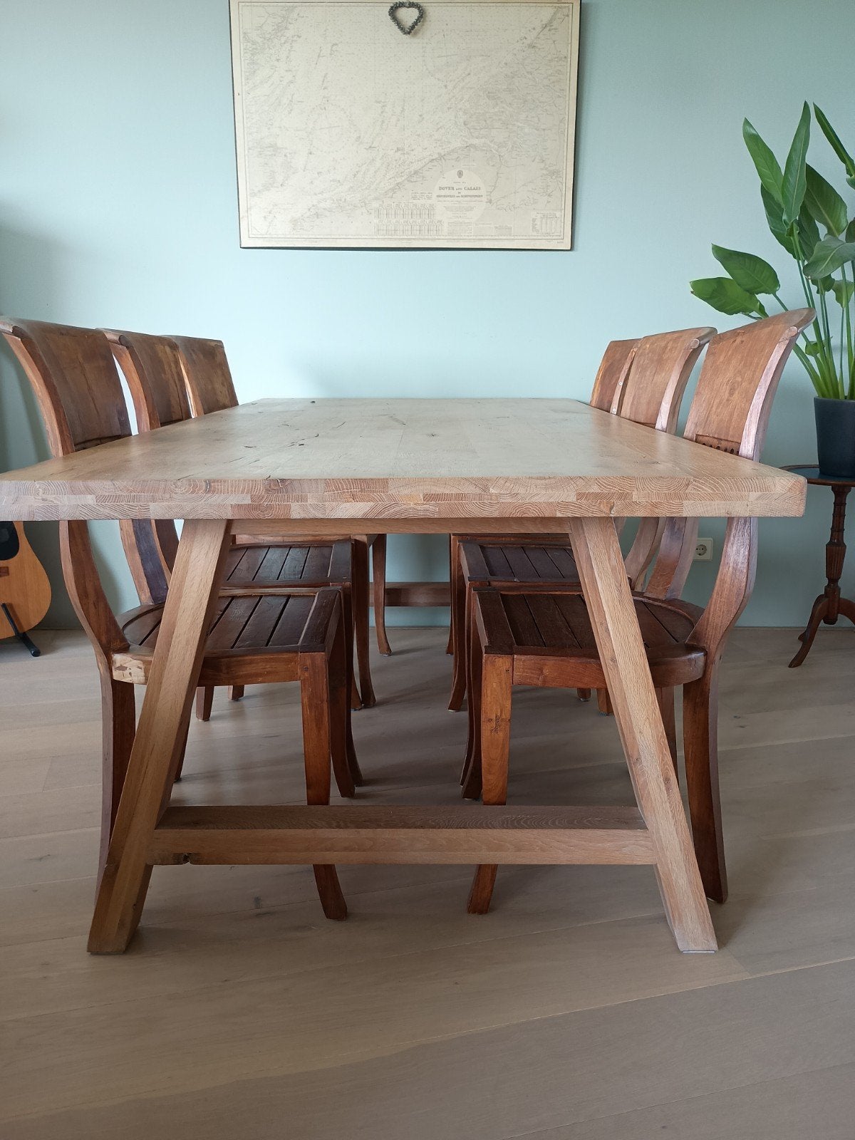 6 houten eetkamerstoelen met hoge rugleuning, Ophalen, Gebruikt, Bruin, Klassiek