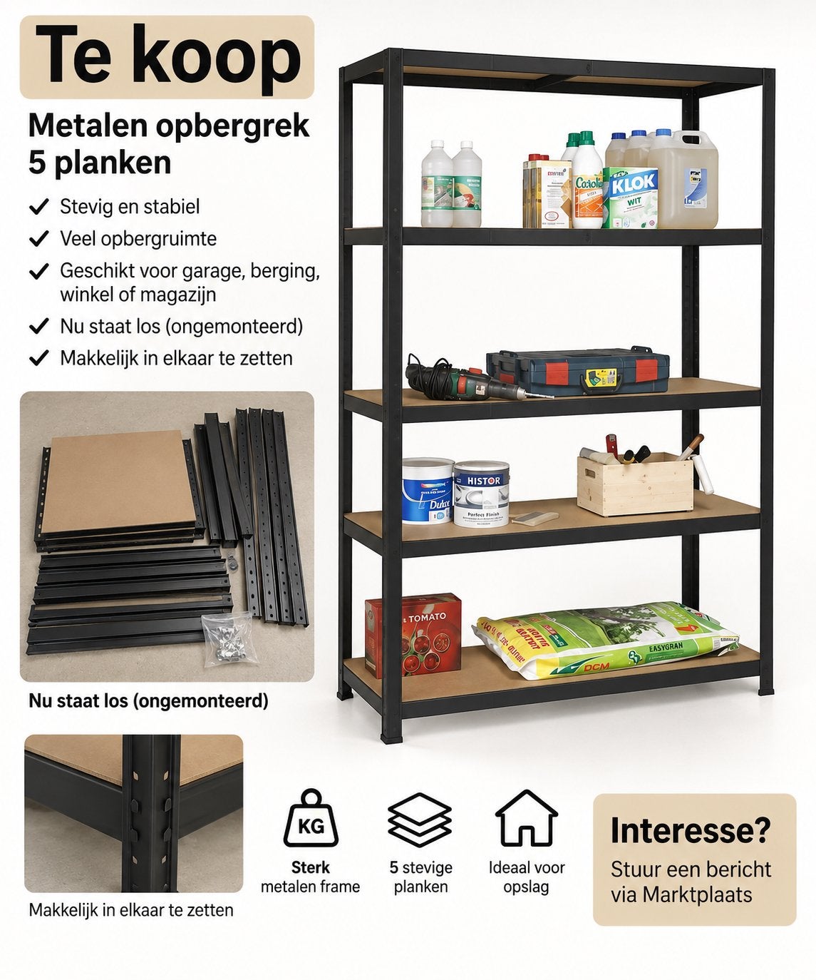 Metalen opbergrek met 5 planken  2stuks- Stevig magazijnrek, 1057 CG, Bol.com, Ophalen of Verzenden, Zo goed als nieuw