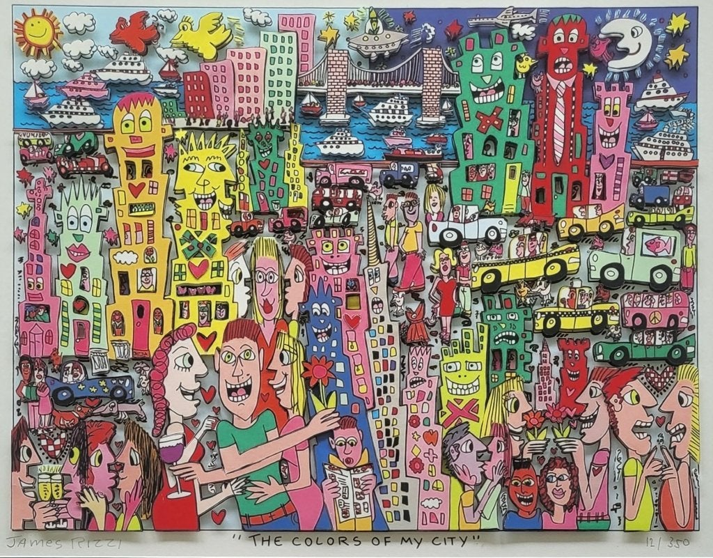 James Rizzi (1950-2011) - The Colors of my City, Met glas, Verzenden, Portret en Figuren, Zeefdruk