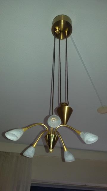 Pendel hanglamp, brons, Ophalen, Zo goed als nieuw, Glas