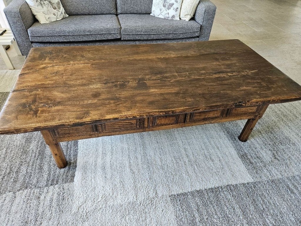 Mooie robuuste houten Salontafel, Ophalen, 50 tot 100 cm, Zo goed als nieuw, 150 tot 200 cm
