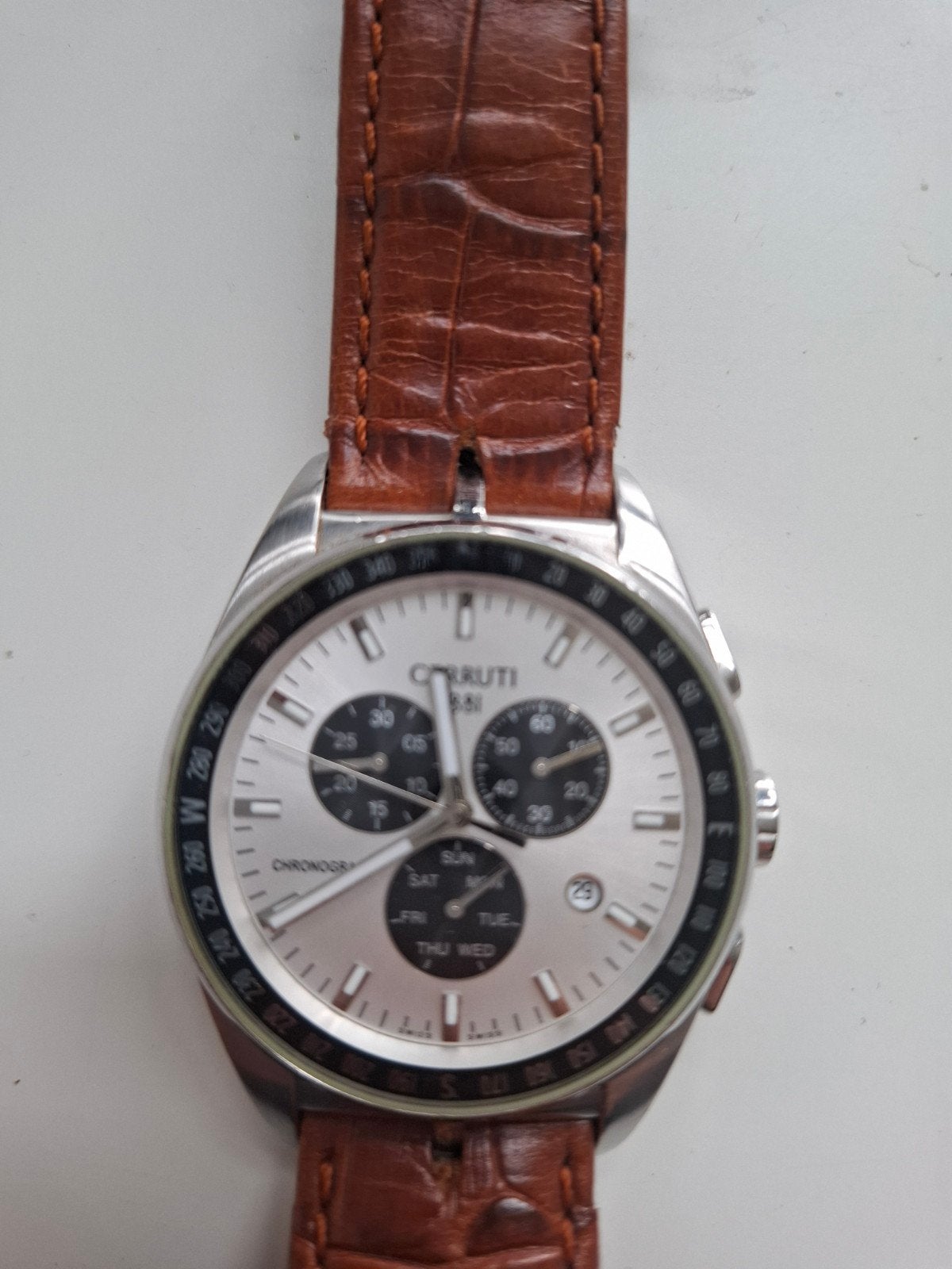 Cerruti 1881 Chronograaf Herenhorloge (Zilver/Bruin Leer, Leer, Staal, Polshorloge, Zo goed als nieuw